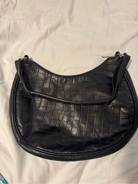 Maurizio Taiuti Black Croc Leather Shoulder Bag